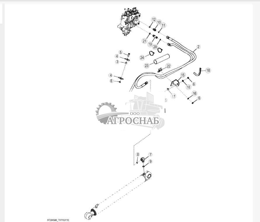 Трубопроводы погрузчика, вторая и третья функции левой стороны 